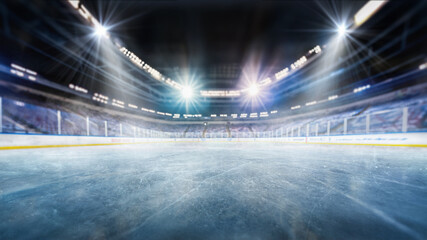  Hockey ice rink sport arena empty field - stadium - obrazy, fototapety, plakaty