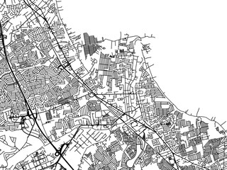 Vector road map of the city of  Binan in the Philippines with black roads on a white background.