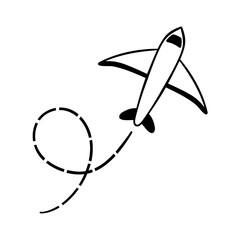 Airplane icon. Travel symbol. Air mode of transport. Vector illustration in doodle style.