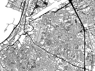 Obraz premium Vector road map of the city of Paranaque City in the Philippines with black roads on a white background.