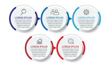 Business Infographic Template Design. minimal concept Timeline with 5 steps, options and marketing icons. Vector linear infographic with five connected elements. Can be used for presentations on your 