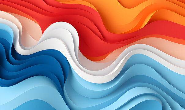 Colorful abstract paper cut wave with multi layers color texture. Vibrant colors smooth gradient for create background or decoration.