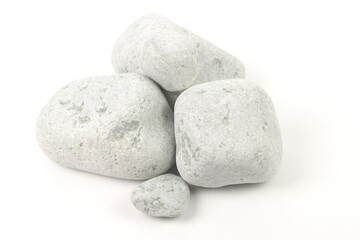 Fototapeta na wymiar Set of sauna stones isolated on white background. Natural mineral rock jadeite
