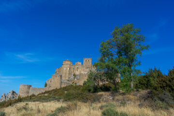 vista del bonito castillo abadía de Loarre en la provincia de Huesca, España