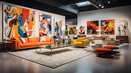 Modern art space with abstract showcases of contemporary pieces