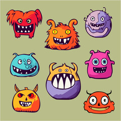 Obraz premium Set of funny monsters head in vector art