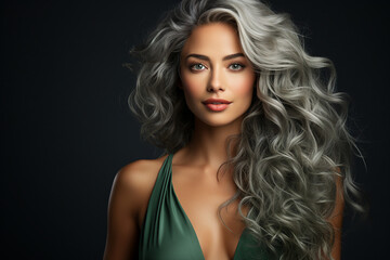 Fototapeta premium Generative AI photography of stunning lady with wavy grey color hair