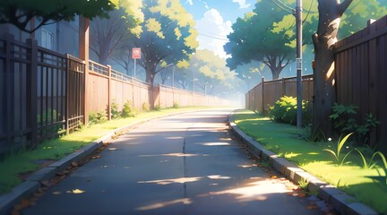 アニメ背景_学校までの道_05