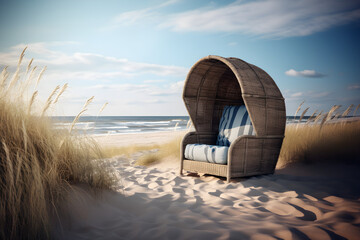 Strandkorb an Ostseestrand, erstellt mit generativer KI