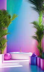 Obraz premium Neon style vibrant pastel colored spa wellness, pool image. Generative Ai art.
