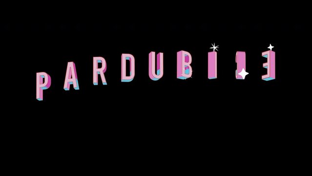 Bright letters jump merrily in the inscription PARDUBICE city. Retro. Alpha channel black. Looped from frame 120 to 240, Alpha BW at the end