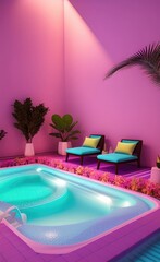 Fototapeta na wymiar Neon style vibrant pastel colored spa wellness, pool image. Generative Ai art.