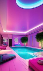 Neon style vibrant pastel colored spa wellness, pool image. Generative Ai art. - 657659908