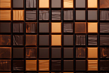 Close up of chocolate tile wall with brown background. - obrazy, fototapety, plakaty