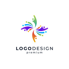 colorful people for social, charity, childcare or education logo design