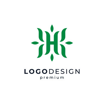 simple and modern letter H with leaves for herbs, tea, drink or environment logo design