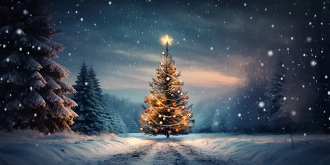 Papier Peint photo Lavable Blue nuit Christmas tree, generative AI