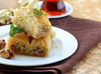 traditional arabic dessert baklava with nuts
