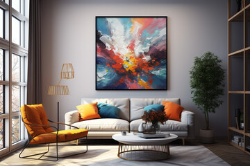 Abstract painting Painting in the interior stylish sofa set Generative ai
