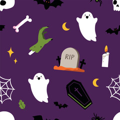 Seamless Halloween pattern. Illustration of Halloween party. Vector flat seamless pattern.