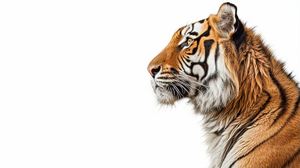 tigre de perfil em fundo branco com espaço para texto 