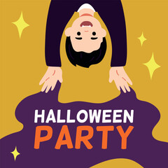 Happy Halloween party card. Cute Little vampire. Flat vector illustration.
