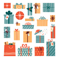 Set of gift boxes. Flat vector illustration isolated on white background.
