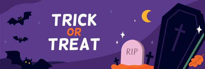 Happy Halloween banner. Flat Vector illustration. Trick or treat.