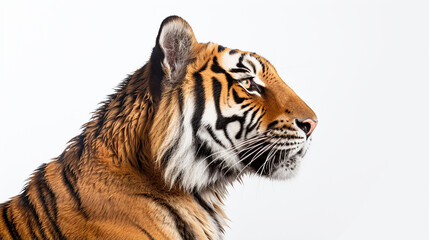 Fototapeta premium tigre de perfil em fundo branco com espaço para texto 