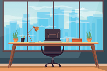 Empty modern office interior. Office interior in flat design Modern business workspace. Vector stock