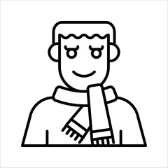 Men wearing cold weather clothes in winter. Persons in scarfs, vector illustration on white background