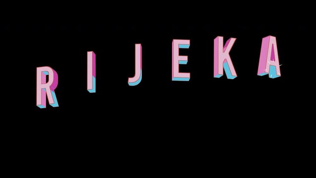 Bright letters jump merrily in the inscription RIJEKA city. Retro. Alpha channel black. Looped from frame 120 to 240, Alpha BW at the end