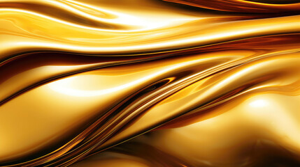 Abstract Background in golden Liquid Art: Gold Fluid Melting Waves gold metallic foil texture. 