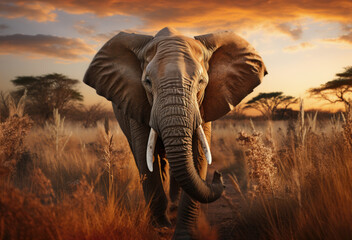 Huge majestic African elephant - obrazy, fototapety, plakaty