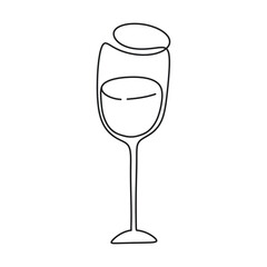 Wine glass icon in line art style. Alcoholic drink in a glass. Hand drawn vector illustration.