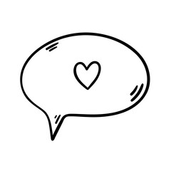 Thinking bubble icon with heart. Speech cloud in doodle style. Vector illustration.
