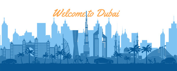 Dubai famous landmarks by silhouette style,vector illustration