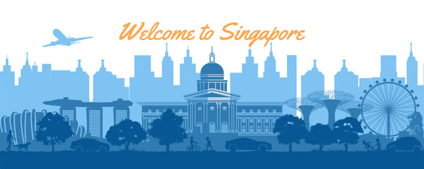 Singapore famous landmarks by silhouette style,vector illustration
