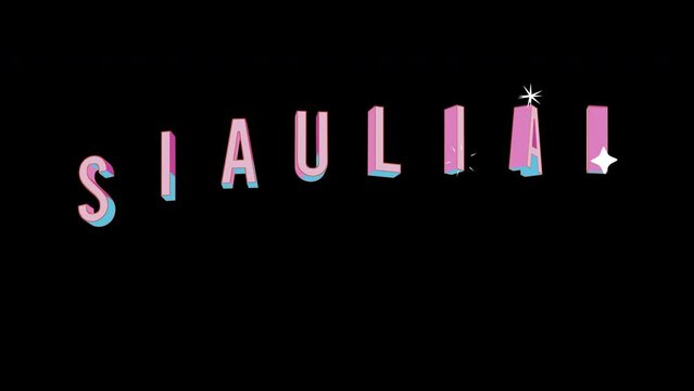 Bright letters jump merrily in the inscription SIAULIAI city. Retro. Alpha channel black. Looped from frame 120 to 240, Alpha BW at the end