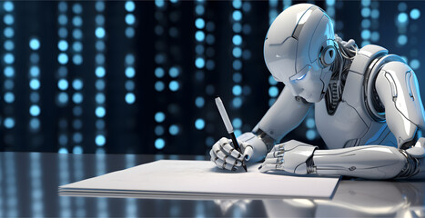 Robot writing. Concept of AI writing assistant.
