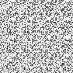 Seamless food pattern. Drawn doodle food background