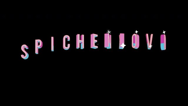 Bright letters jump merrily in the inscription SPICHENKOVO city. Retro. Alpha channel black. Looped from frame 120 to 240, Alpha BW at the end
