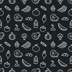 Seamless food pattern. Drawn doodle food background
