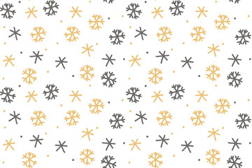 Squiggle christmas naive seamless pattern. Creative scribble abstract style New Year background snowflake illustration for celebration. Simple xmas golden winter drawing wallpaper print