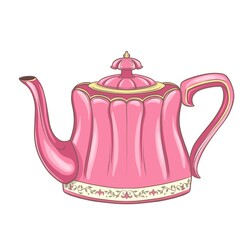Pink Kettle. Vintage hand painting. Pastel colours.