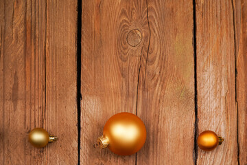 Background image. Desktop wallpaper in New Year's style. Wooden photo background with Christmas tree toys. new year, holiday, fun. New year concept.