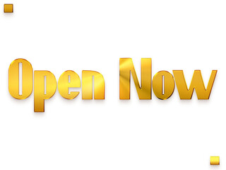 Open Now Gold Text Calligraphy Transparent PNG Image
