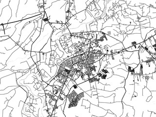 Greyscale vector city map of  Cabanatuan City in the Philippines with with water, fields and parks, and roads on a white background.