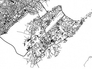 Greyscale vector city map of  Lapu-Lapu City in the Philippines with with water, fields and parks, and roads on a white background.