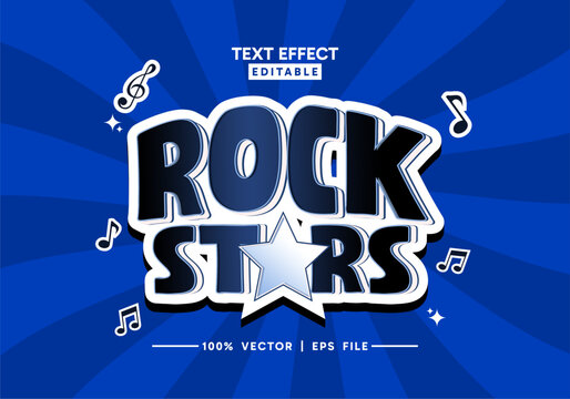 rock stars text effect vector with blue color and tone symbols